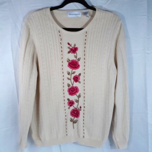 Alfred Dunner Sweaters - SOLD Alfred Dunner Sweater L VINTAGE Embroidery Roses EUC 90's Beaded Flowers